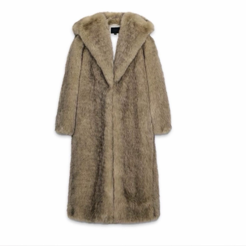 Zara Faux Fur Teddy Coat in Light Brown